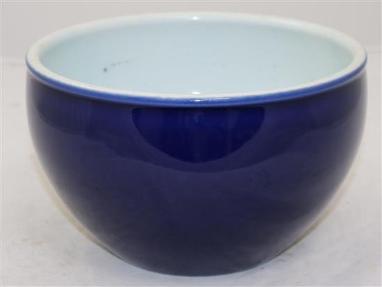 A Chinese blue glazed bowl, possibly 19th century, diameter 22cm